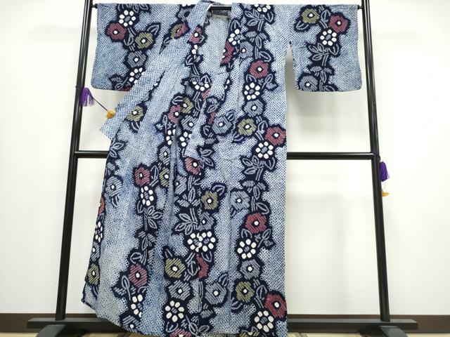 平和屋着物∴夏物 浴衣 有松鳴海絞り 枝花文 綿 逸品 CABA0634ng