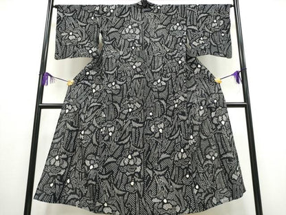 平和屋着物∴夏物 浴衣 有松鳴海絞り 草花文 黒地 綿 逸品 CABA0635ng