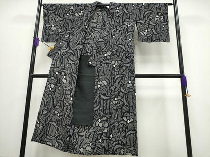 平和屋着物∴夏物 浴衣 有松鳴海絞り 草花文 黒地 綿 逸品 CABA0635ng