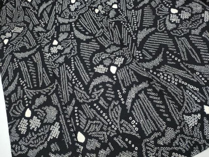平和屋着物∴夏物 浴衣 有松鳴海絞り 草花文 黒地 綿 逸品 CABA0635ng