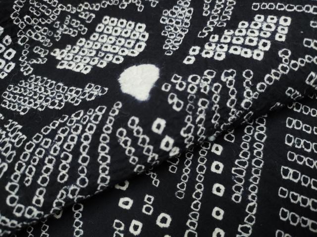 平和屋着物∴夏物 浴衣 有松鳴海絞り 草花文 黒地 綿 逸品 CABA0635ng