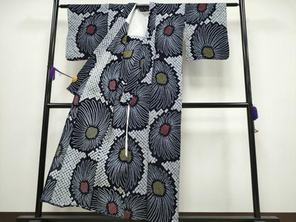 平和屋着物∴夏物 浴衣 有松鳴海絞り 菊文 綿 逸品 CABA0638ng
