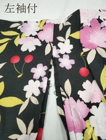 平和屋着物∴夏物 浴衣 子供 女の子 さくらんぼ 舞花文 黒地 綿 逸品 CABA0642ng