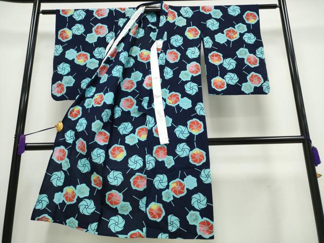 平和屋着物∴夏物 浴衣 子供 女の子 風車 綿 逸品 CABA0643ng