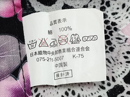平和屋着物∴夏物 浴衣 レースハート 牡丹花文 黒地 綿 逸品 CABA0644ng