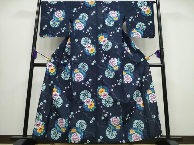 平和屋着物∴夏物 浴衣 雪輪花文 金彩 綿 逸品 CABA0645ng