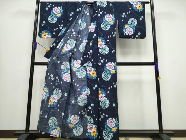 平和屋着物∴夏物 浴衣 雪輪花文 金彩 綿 逸品 CABA0645ng