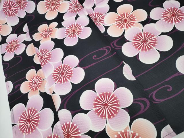 平和屋着物∴夏物 浴衣 綿紅梅 流水舞梅文 綿 逸品 未使用 CABA0648ng