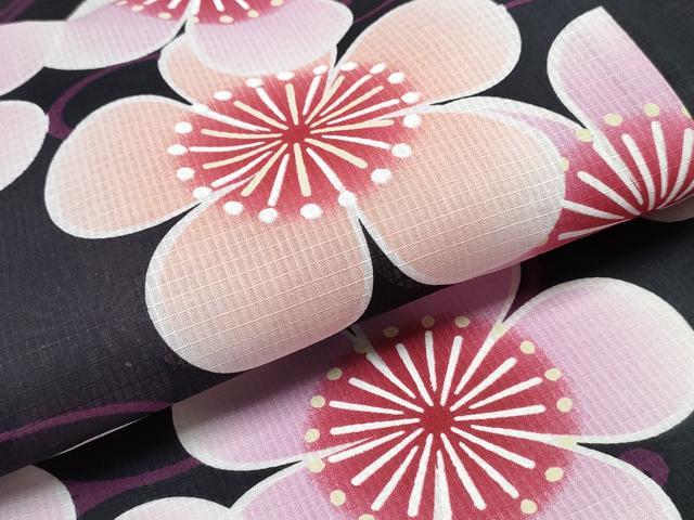 平和屋着物∴夏物 浴衣 綿紅梅 流水舞梅文 綿 逸品 未使用 CABA0648ng