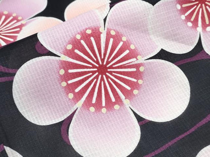平和屋着物∴夏物 浴衣 綿紅梅 流水舞梅文 綿 逸品 未使用 CABA0648ng