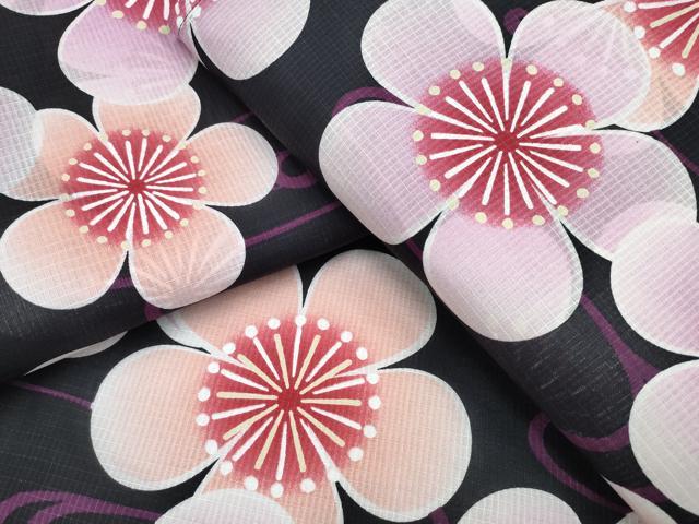 平和屋着物∴夏物 浴衣 綿紅梅 流水舞梅文 綿 逸品 未使用 CABA0648ng