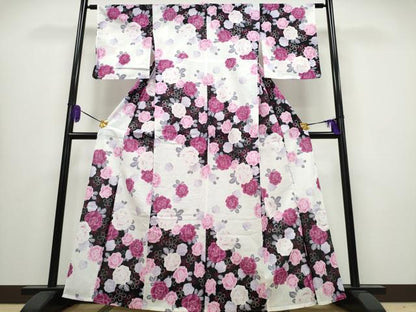 平和屋着物∴夏物 浴衣 薔薇 バラ 銀彩 綿 逸品 CABA0649ng