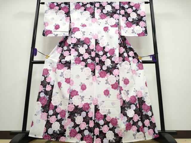 平和屋着物∴夏物 浴衣 薔薇 バラ 銀彩 綿 逸品 CABA0649ng
