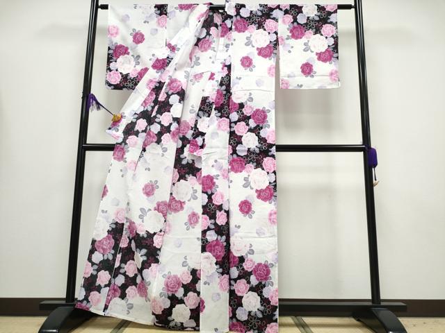 平和屋着物∴夏物 浴衣 薔薇 バラ 銀彩 綿 逸品 CABA0649ng