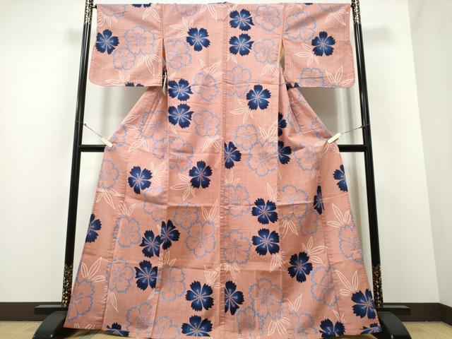 平和屋着物∴夏物 浴衣 リバーシブル 舞花文 鈴乃屋扱い 綿 逸品 未使用 CABA0650ng