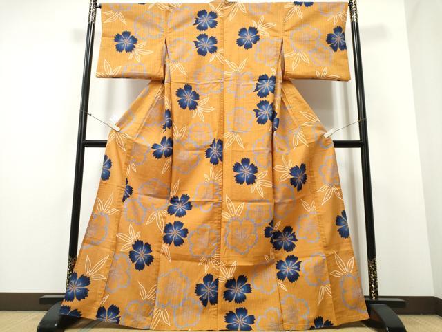 平和屋着物∴夏物 浴衣 リバーシブル 舞花文 鈴乃屋扱い 綿 逸品 未使用 CABA0650ng