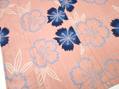 平和屋着物∴夏物 浴衣 リバーシブル 舞花文 鈴乃屋扱い 綿 逸品 未使用 CABA0650ng