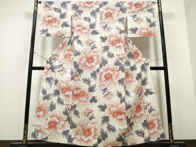 平和屋着物∴夏物 浴衣 牡丹 間道 綿麻 逸品 CABA0652ng