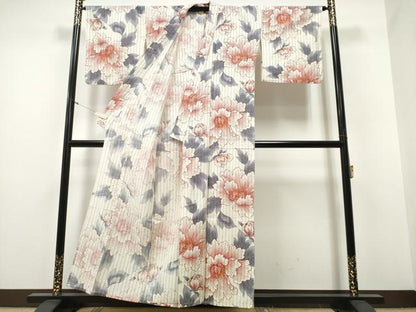 平和屋着物∴夏物 浴衣 牡丹 間道 綿麻 逸品 CABA0652ng