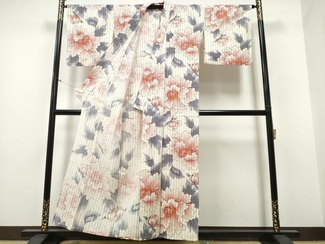 平和屋着物∴夏物 浴衣 牡丹 間道 綿麻 逸品 CABA0652ng