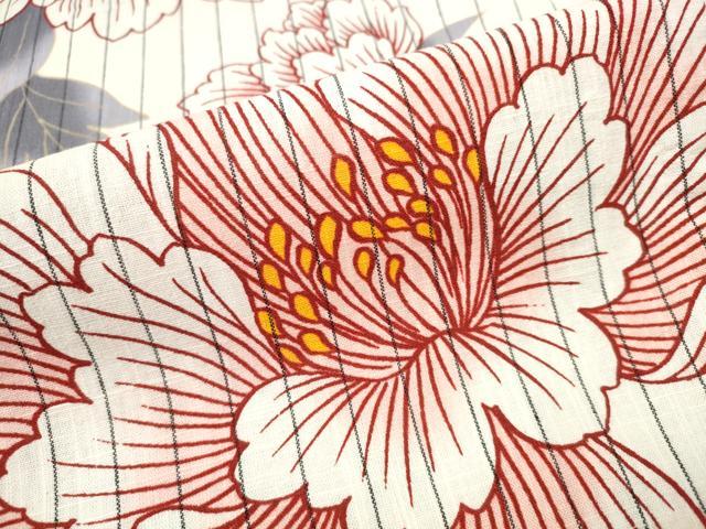 平和屋着物∴夏物 浴衣 牡丹 間道 綿麻 逸品 CABA0652ng
