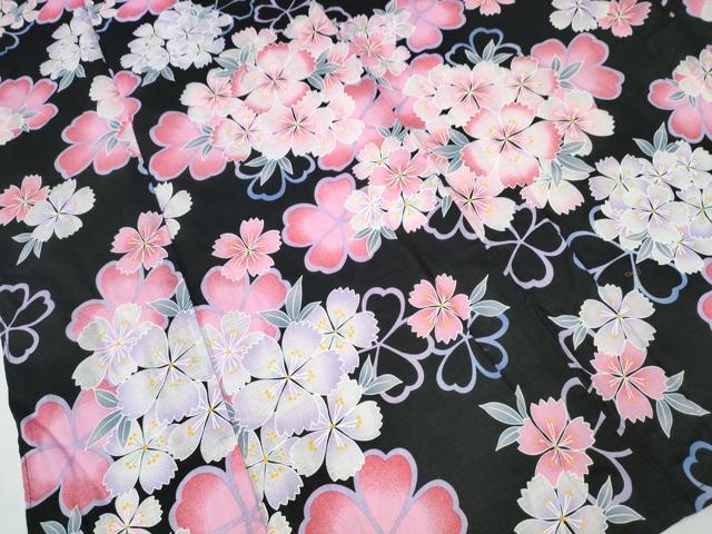 平和屋着物∴夏物 浴衣 舞花文 黒地 綿 逸品 CABA0654ng