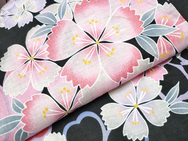 平和屋着物∴夏物 浴衣 舞花文 黒地 綿 逸品 CABA0654ng