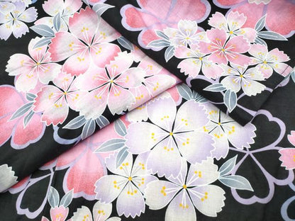 平和屋着物∴夏物 浴衣 舞花文 黒地 綿 逸品 CABA0654ng