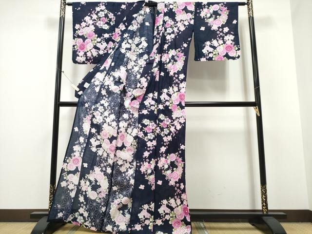 平和屋着物∴夏物 浴衣 綿紅梅 花丸文 綿 逸品 CABA0656ng