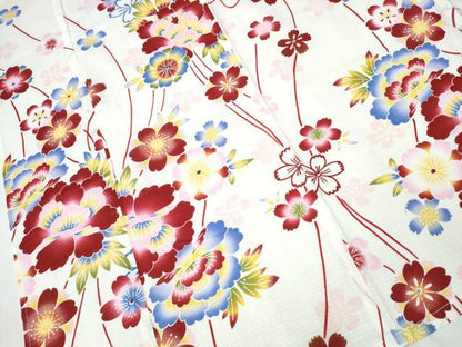 平和屋着物∴夏物 浴衣 綿紅梅 牡丹花文 綿 逸品 CABA0658ng