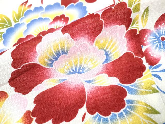 平和屋着物∴夏物 浴衣 綿紅梅 牡丹花文 綿 逸品 CABA0658ng