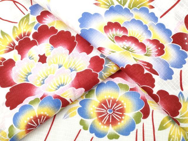 平和屋着物∴夏物 浴衣 綿紅梅 牡丹花文 綿 逸品 CABA0658ng