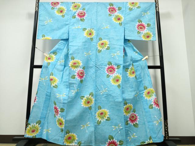 平和屋着物∴夏物 浴衣 蜻蛉 トンボ 舞菊文 綿 逸品 CABA0659ng