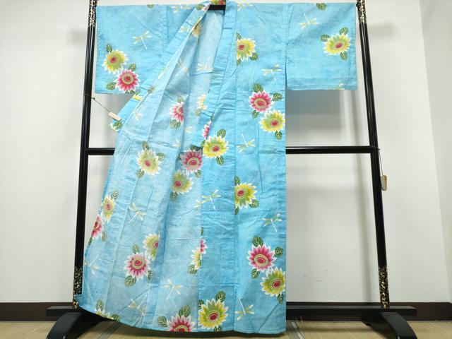 平和屋着物∴夏物 浴衣 蜻蛉 トンボ 舞菊文 綿 逸品 CABA0659ng