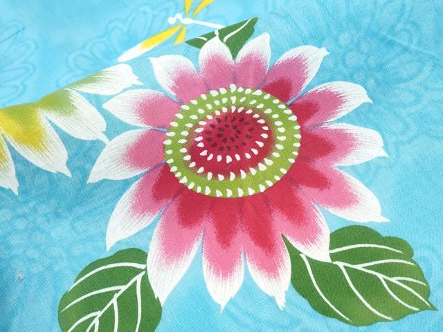 平和屋着物∴夏物 浴衣 蜻蛉 トンボ 舞菊文 綿 逸品 CABA0659ng