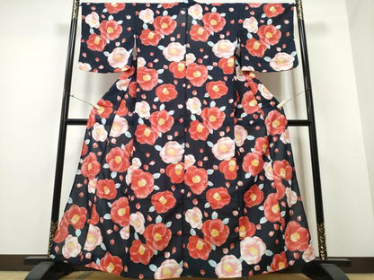平和屋着物∴夏物 浴衣 紅梅 椿 洗える着物 CABA0661ng