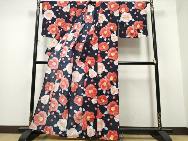 平和屋着物∴夏物 浴衣 紅梅 椿 洗える着物 CABA0661ng