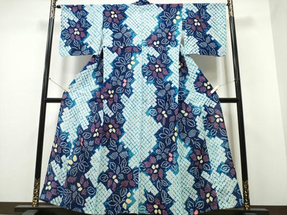 平和屋着物∴夏物 浴衣 有松鳴海絞り 枝花文 綿 逸品 CABA0663ng