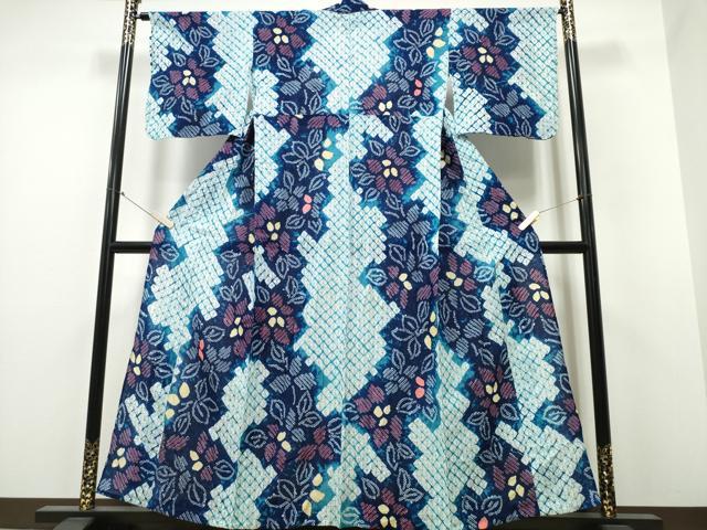 平和屋着物∴夏物 浴衣 有松鳴海絞り 枝花文 綿 逸品 CABA0663ng