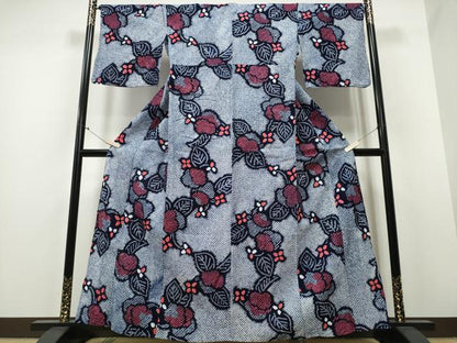 平和屋着物∴夏物 浴衣 有松鳴海絞り 舞葉花文 綿 逸品 CABA0664ng