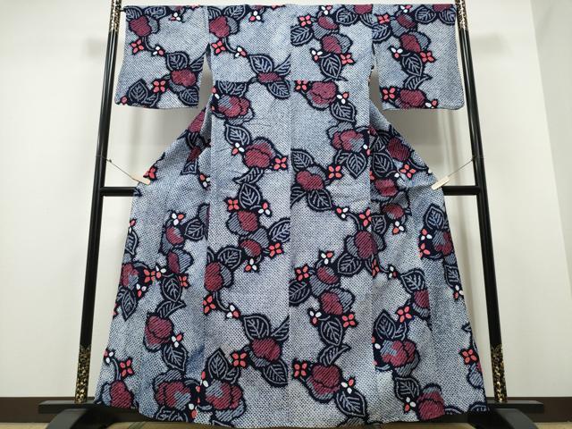 平和屋着物∴夏物 浴衣 有松鳴海絞り 舞葉花文 綿 逸品 CABA0664ng