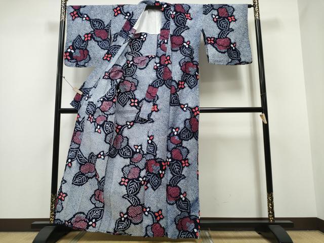 平和屋着物∴夏物 浴衣 有松鳴海絞り 舞葉花文 綿 逸品 CABA0664ng