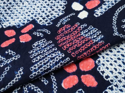 平和屋着物∴夏物 浴衣 有松鳴海絞り 舞葉花文 綿 逸品 CABA0664ng