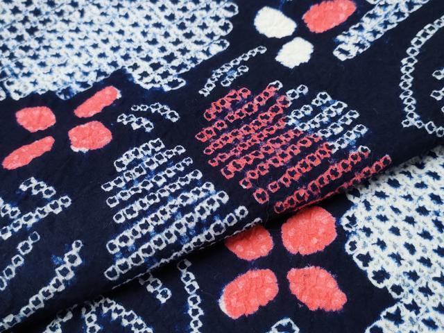 平和屋着物∴夏物 浴衣 有松鳴海絞り 舞葉花文 綿 逸品 CABA0664ng