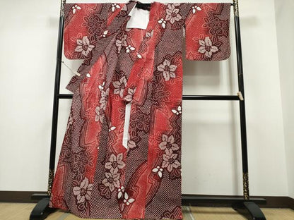 平和屋着物∴夏物　浴衣　有松鳴海絞り　流水舞蝶花文　綿　逸品　CABA0665ng