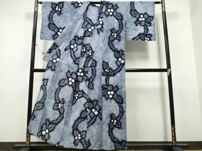 平和屋着物∴夏物 浴衣 有松鳴海絞り 枝花文 綿 逸品 CABA0667ng
