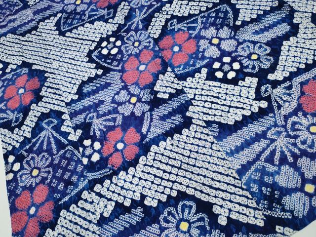 平和屋着物∴夏物 浴衣 有松鳴海絞り エ霞扇面花文 綿 逸品 CABA0668ng