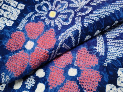 平和屋着物∴夏物 浴衣 有松鳴海絞り エ霞扇面花文 綿 逸品 CABA0668ng