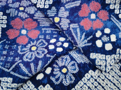 平和屋着物∴夏物 浴衣 有松鳴海絞り エ霞扇面花文 綿 逸品 CABA0668ng