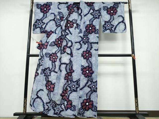 平和屋着物∴夏物 浴衣 有松鳴海絞り 花唐草文 綿 逸品 CABA0672ng